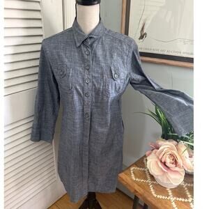 ANTHROPOLOGIE FEI Womens Shirt Dress Gray Chambray Neutral Minimalist MEDIUM